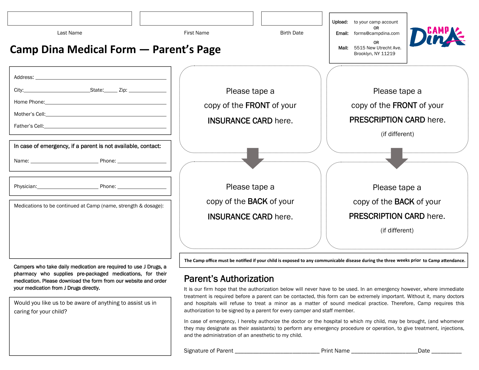 Preview of Camp Dina Medical Form