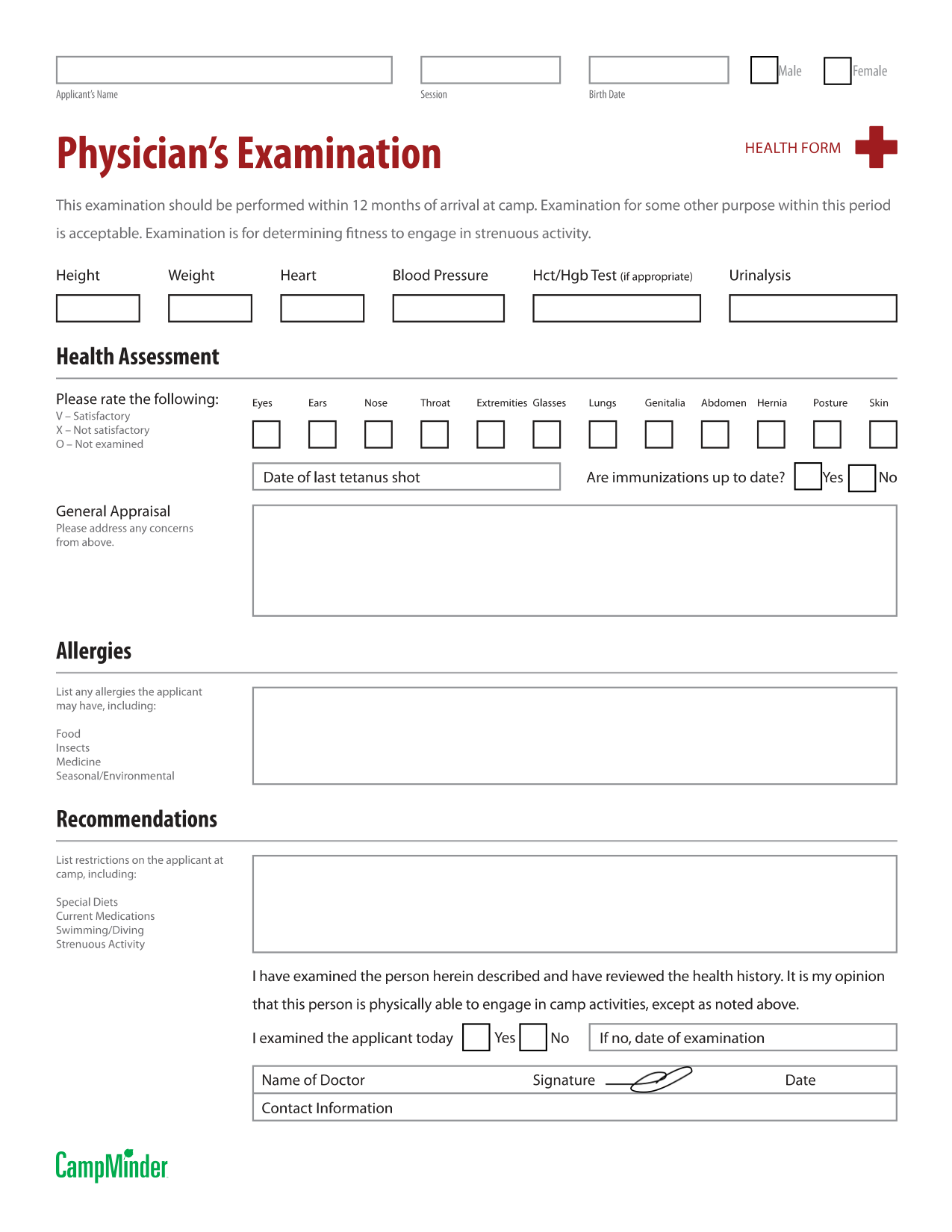 Preview of Camp Health Form